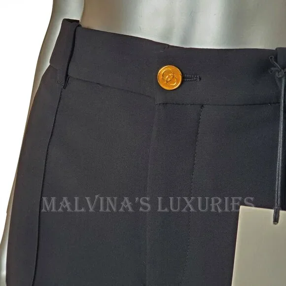 GUCCI PANTS BLACK SILK WOOL CREASED TROUSERS w LOGO BUTTON sz IT 44 US 8 - Picture 6 of 14